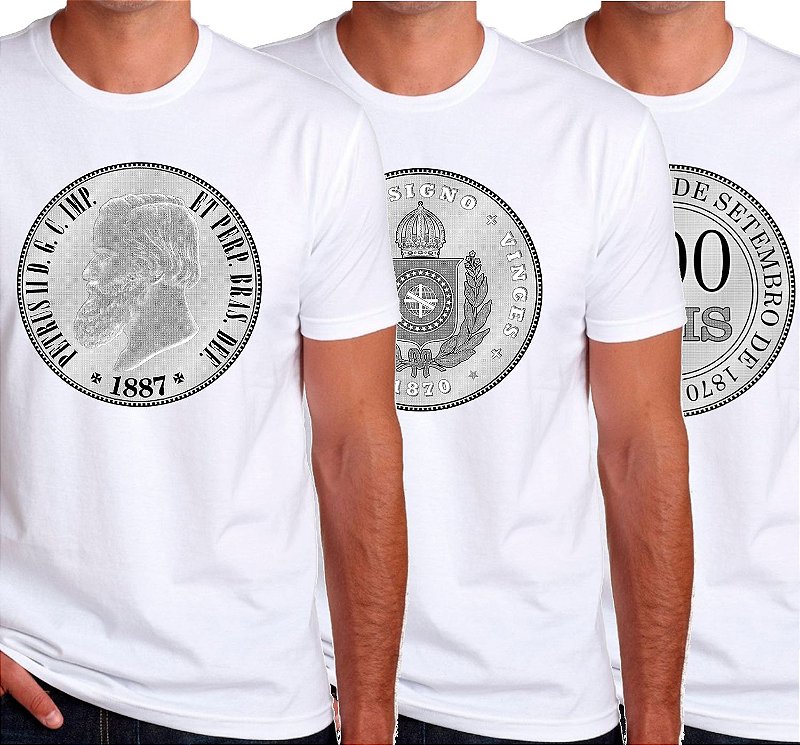 Kit 3 Camisetas Moeda de Réis Monarquia do Brasil Imperial