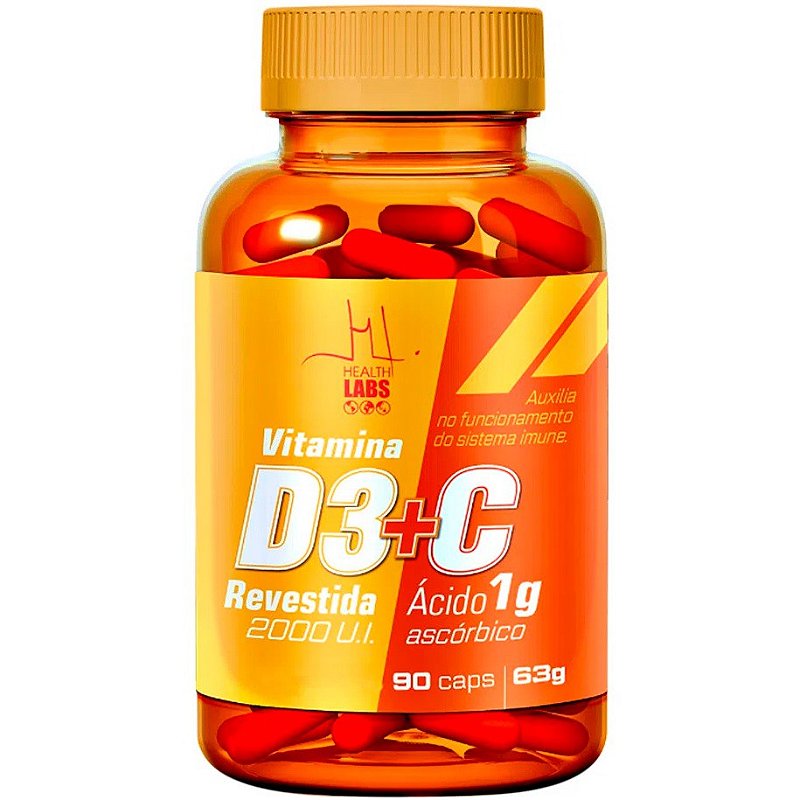 Vitamina D3 (2000UI) + Vitamina C (1g) - 90 Cápsulas - Health Labs ...