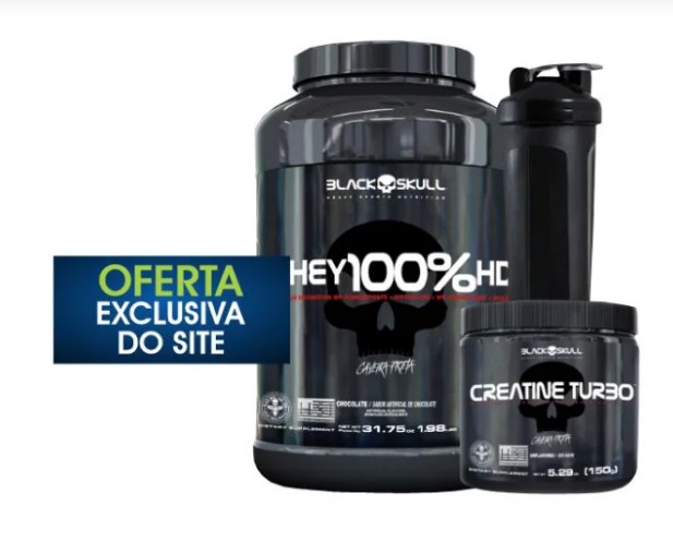 Combo Whey Hd Caveirapreta G Creatine Turbo Blackskull G Coqueteleira At