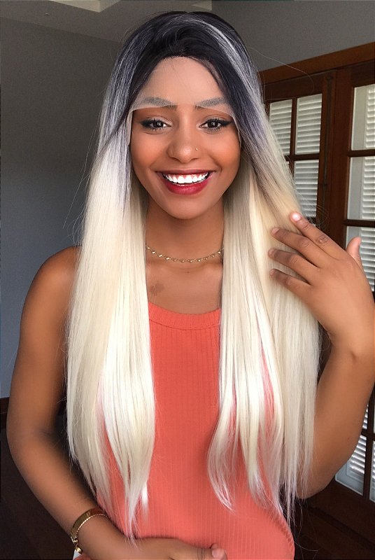 Peruca lace front fibra premium IRIS cor OT4/673 - Cia dos Cabelos