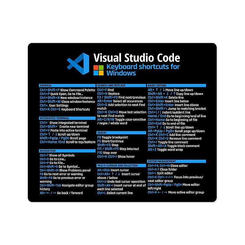Mouse Pad VS Code Windows Keyboard Shortcuts - Caneca do Dev - Canecas ...