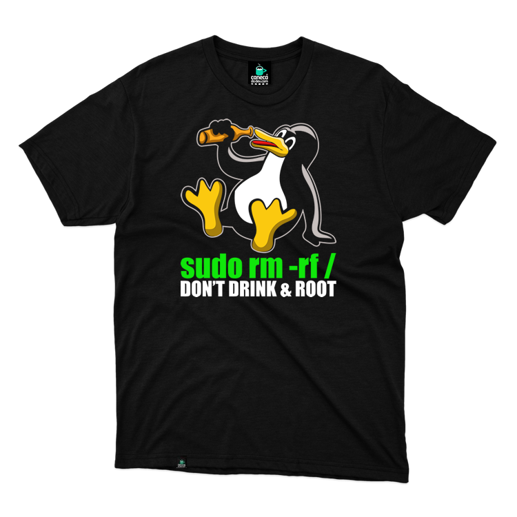 Camisa linux sudo rm rf preta dtf caneca do dev canecas e produtos