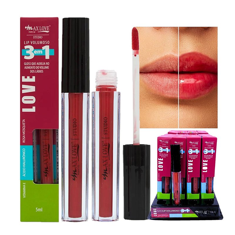 Lip Gloss Volumoso 3 em 1 Cor 304 Max Love Atacado - Distribuidora