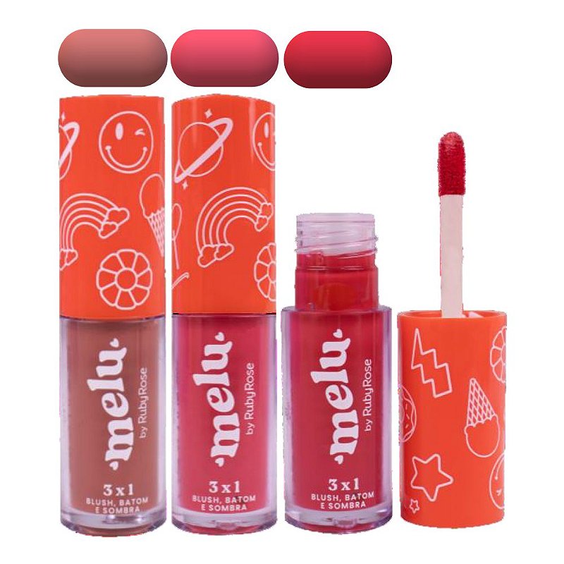 Ruby Rose - Batom, Blush e Sombra Melu 3 em 1 G1 - 12 UND