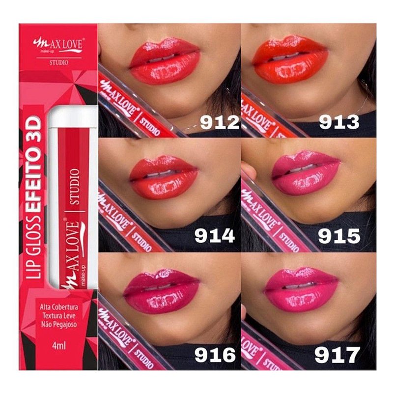 コスメ Max Love - Lip Gloss Efeito 3D cor 912 a 917 - Kit C/6 und