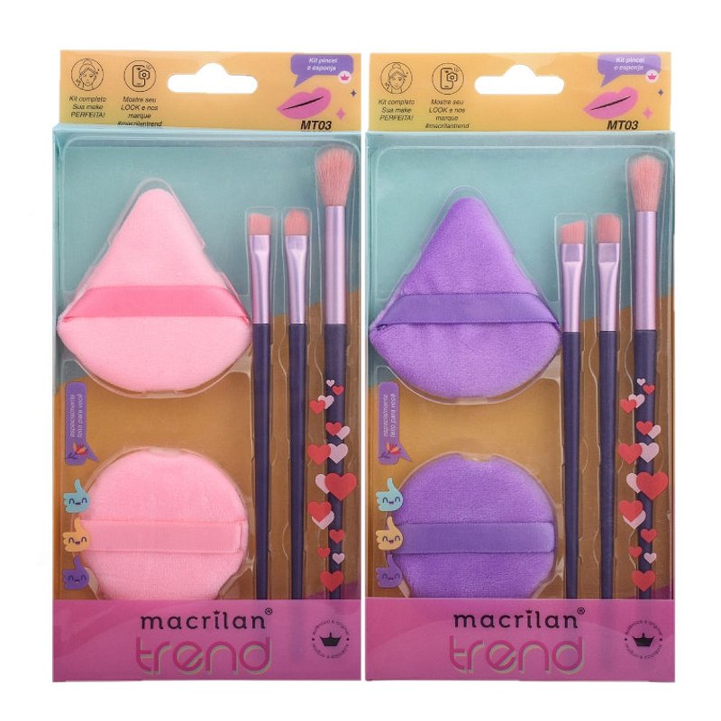 Macrilan - Kit 3 Pinceis e 2 Esponjas Trend MT03 - Distribuidora