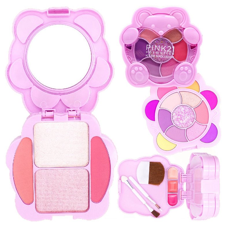 Pink 21 - Kit de Maquiagem com Espelho Urso Teddy CS4640 ...