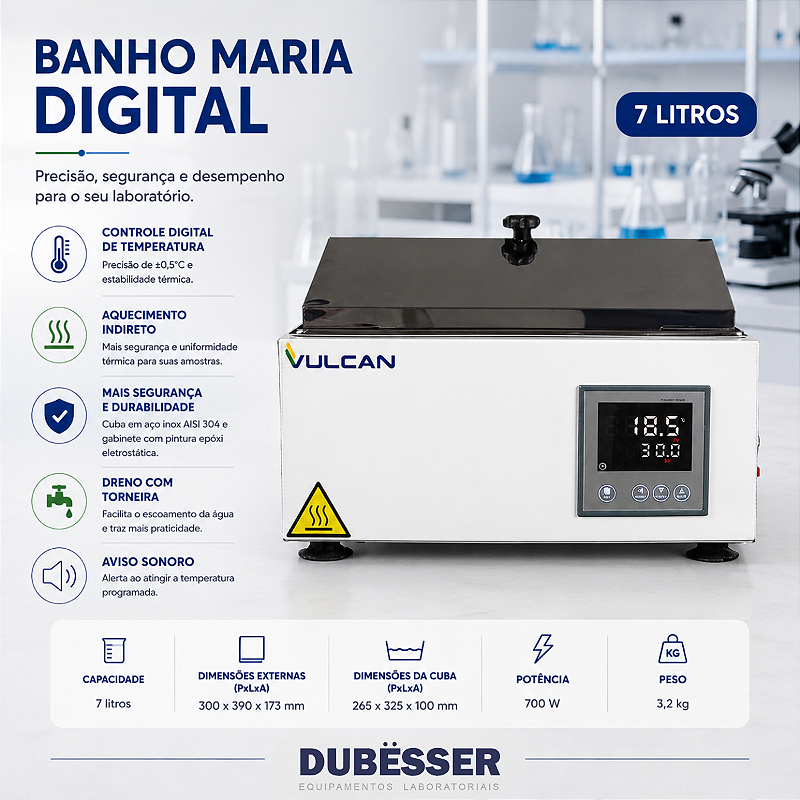 Banho Maria Vulcan - cuba em aço inox 304 e dreno com torneira