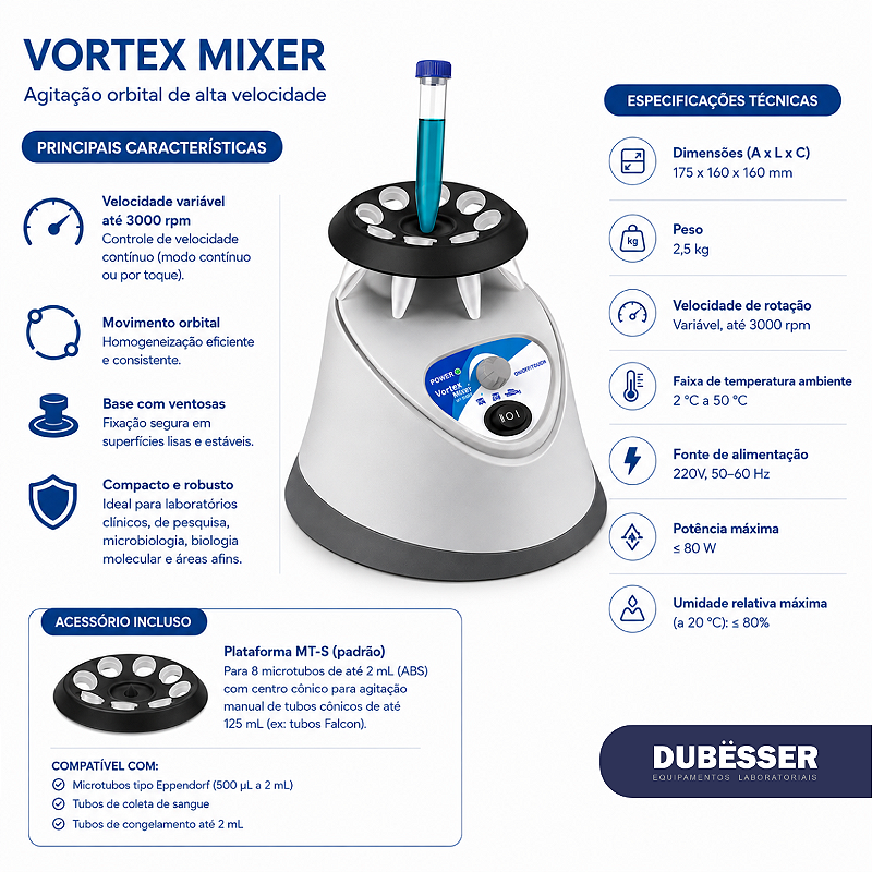 Agitador de Tubos Vortex orbital até 3000 rpm CRAL