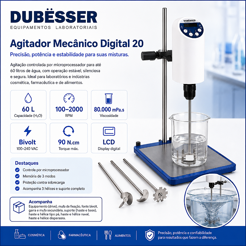 Agitador mecânico digital 60 L Dubësser em operação