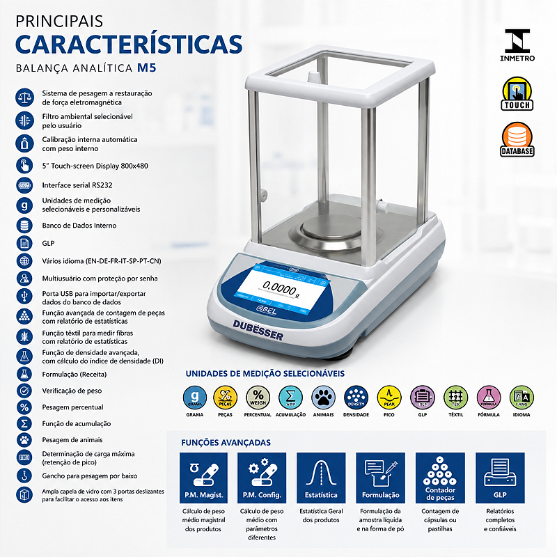 Balança Analítica M5-M BEL – tela touchscreen