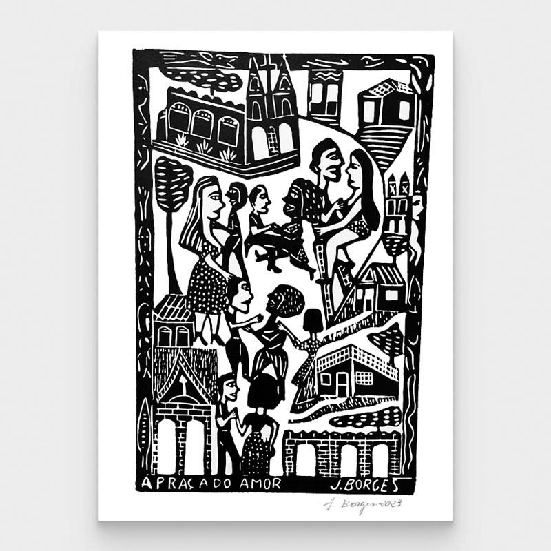 Xilogravura A Praça do Amor G - assinada por J. Borges - PE