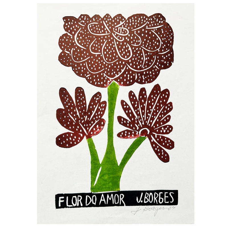 Xilogravura Flor do Amor P - assinada por J. Borges - PE (Última