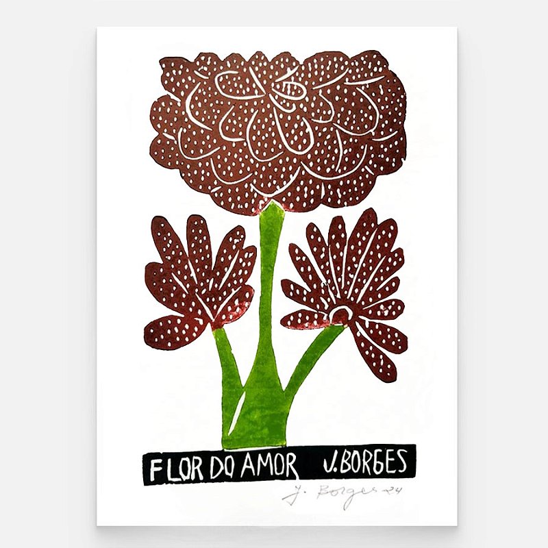Xilogravura Flor do Amor P - assinada por J. Borges - PE (Última