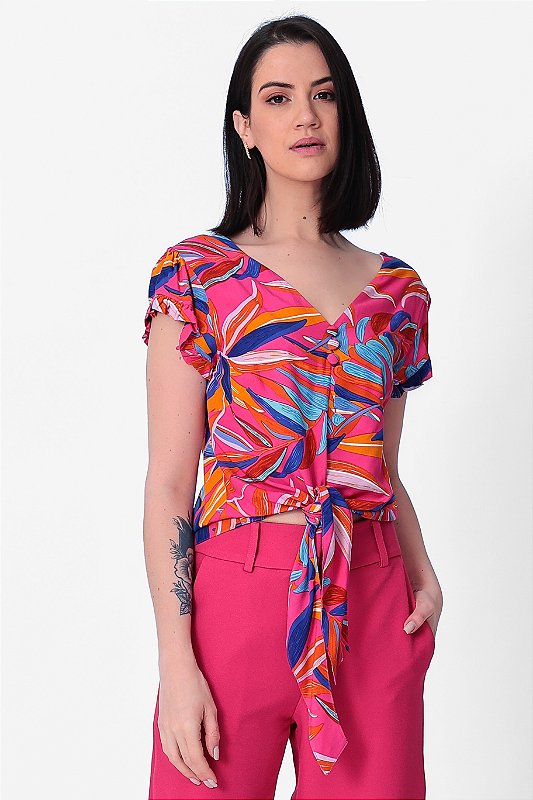 ALL SIDE BLUSA MANGA CURTA VISCOSE TROPICAL FLOWER