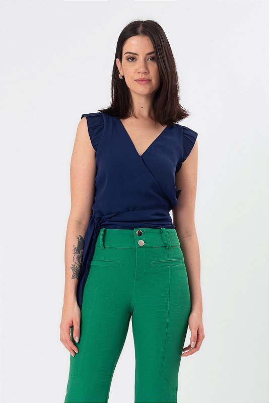 ALL SIDE BLUSA TRANSPASSADA CREPE MARINHO LIA All Side Store