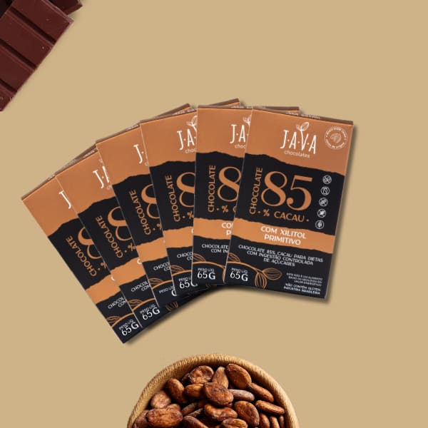 Chocolate com xilitol - Low Carb 85% Cacau - Caixa 6 x 80g - Loja