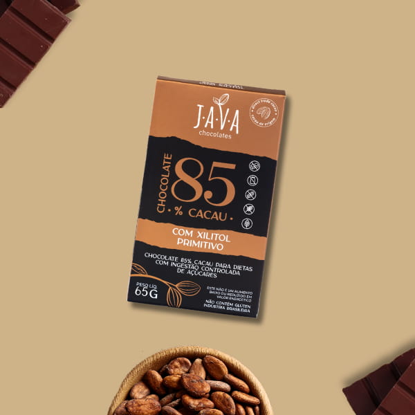 Chocolate 85% cacau com xilitol - Loja Online Java Chocolates