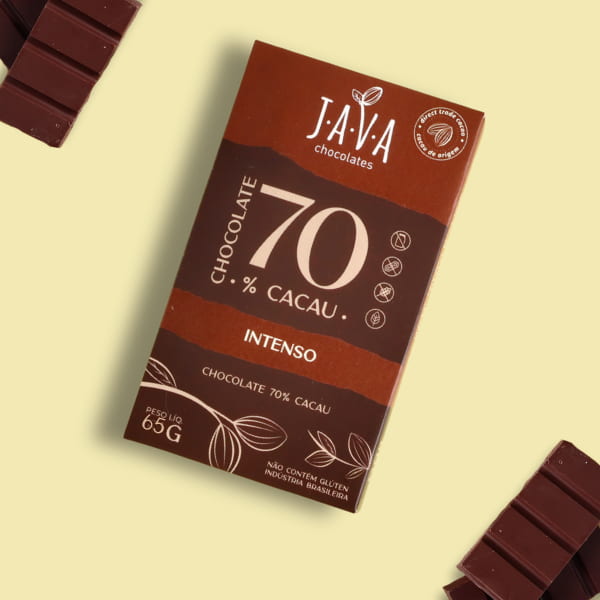 Chocolate 70 cacau saudável, zero lactose e vegano, com cacau da