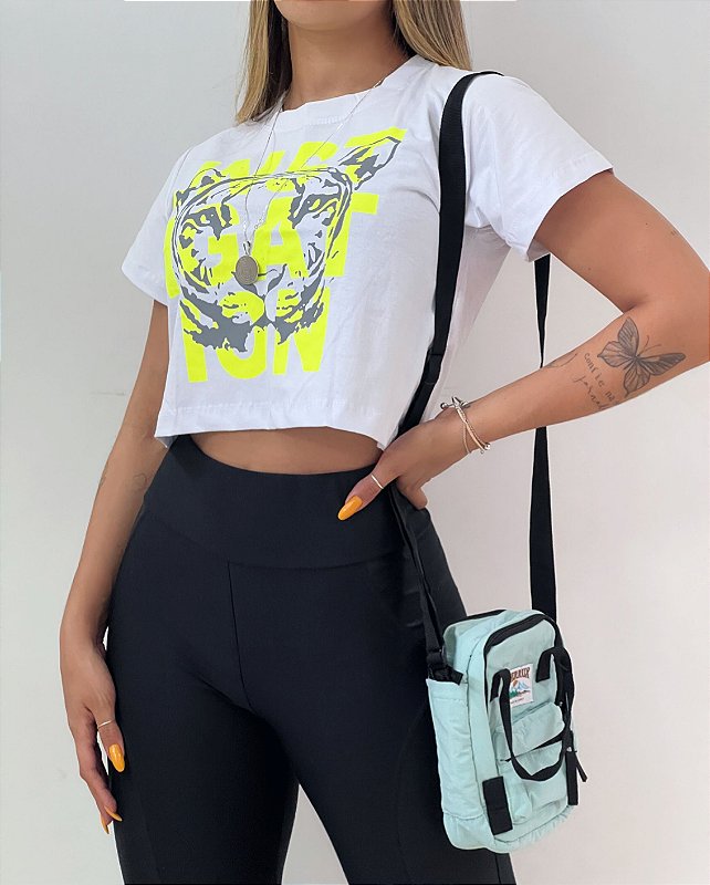 Cropped Tigre Neon Branco - Boutique Algodão Rosa