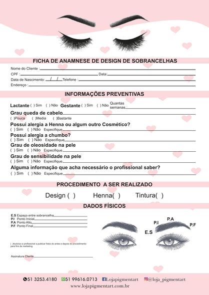 Ficha Anamnese A5 (Design de Sobrancelhas)