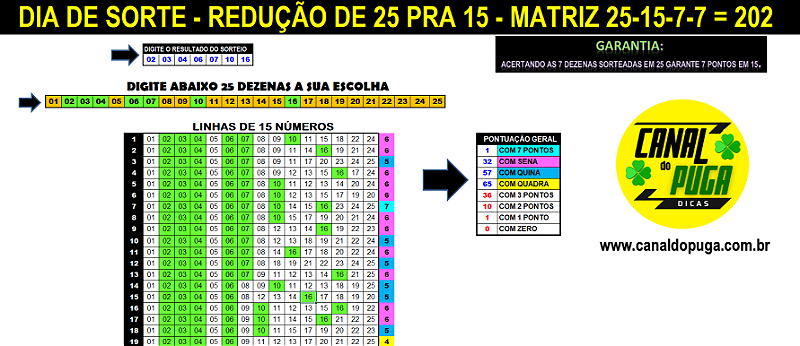 Planilha Dia De Sorte Esquema Pra Acertar 7 Pontos Em 15 Dezenas Canal Do Puga Planilhas 3338