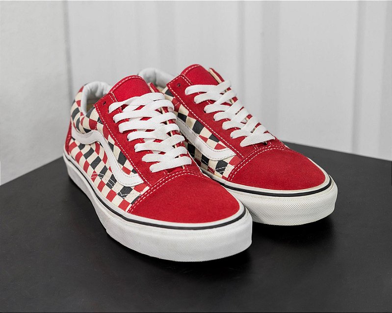 vans red old skool checkerboard
