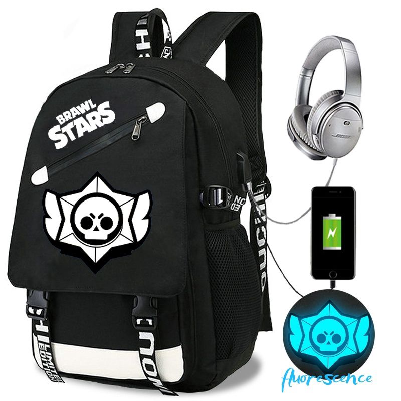 Mochila Jogo Brawl Stars Fluorescente c USB e sa da p Fone de