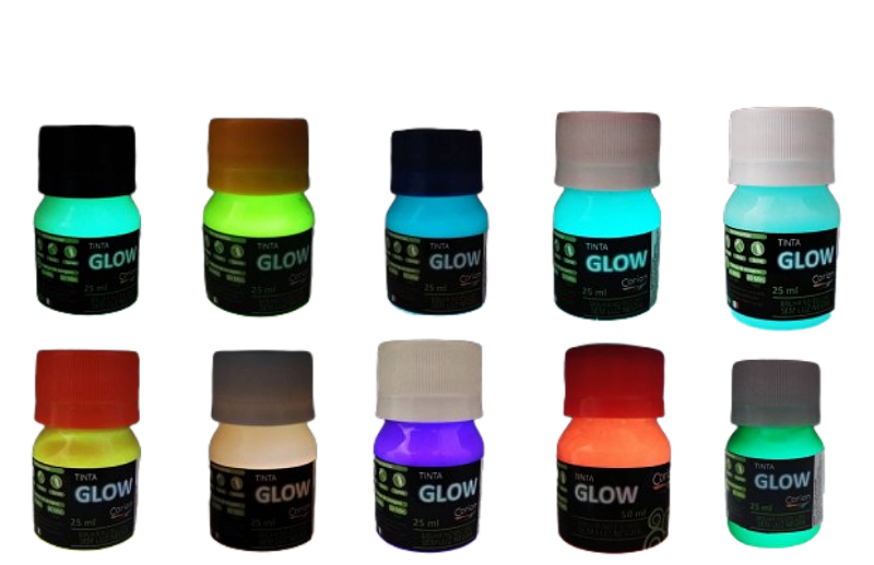 Kit 7 Potes Tinta Glow Corion 25ML - Brilha No Escuro Sem Luz Negra