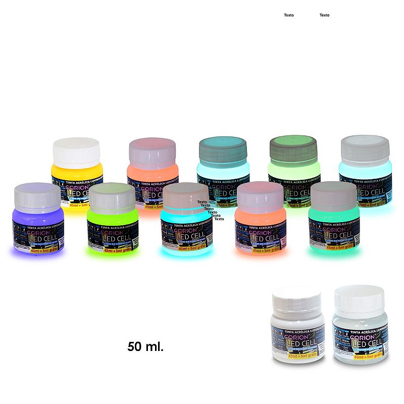 Kit 3 X Potes 50ml Tinta Glow Corion Brilha Sem Luz Negra
