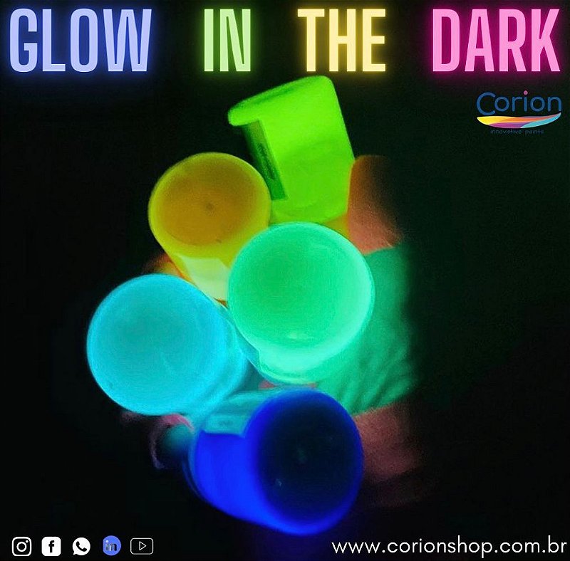 Kit 10 Potes 50ml Tinta Glow Corion Fosforescente luminescente Brilha no Escuro - Desconto e Frete Gratis