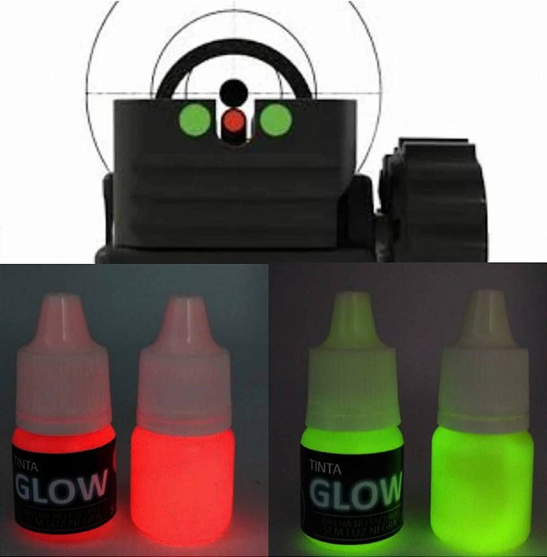 Kit Profissional Ponto Glow Corion LED CELL – 2 Cores + Primer + Verniz para Alça e Massa de Mira | Brilha no Escuro Sem Luz Negra