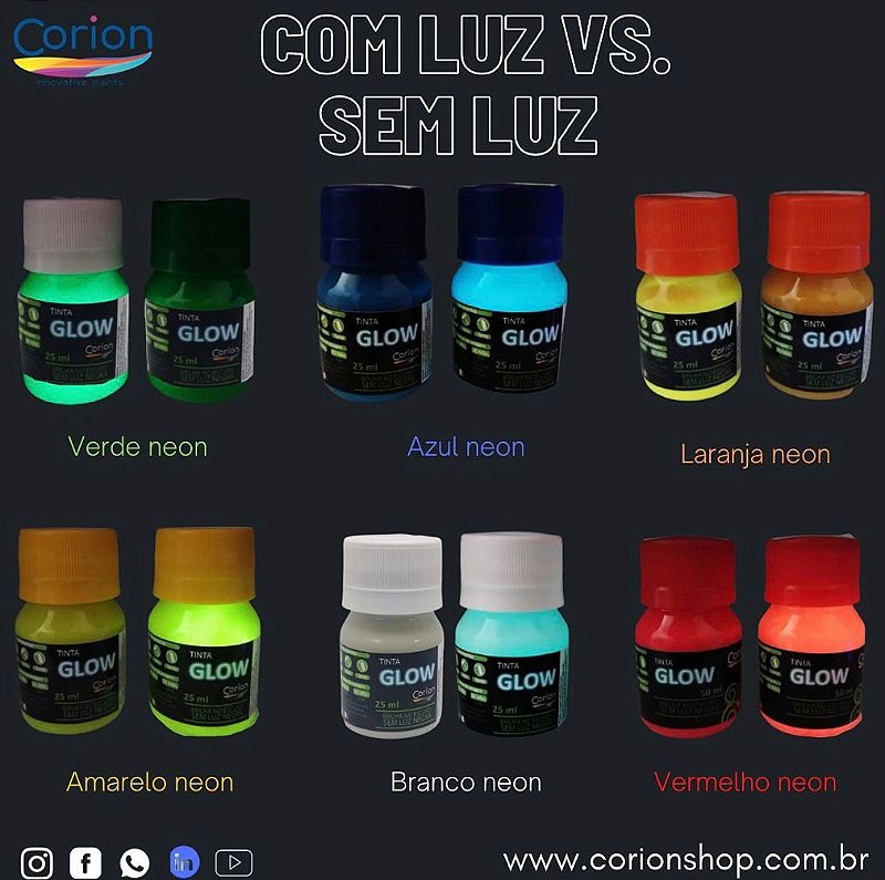 Kit Tinta Glow Corion 25ml + 1 Verniz + Primer de fundo