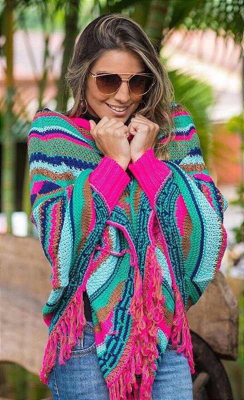 Poncho colorido maravilhoso em tricot - Madame Ninna - loja online