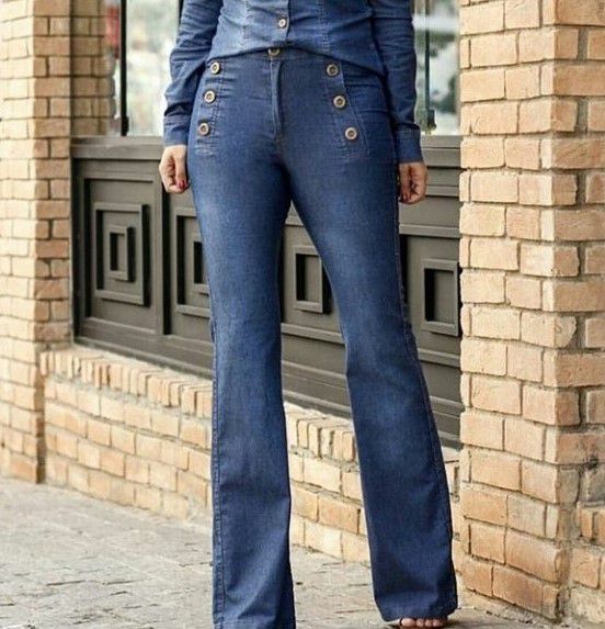 Calça jeans flare com botões frontais Madame Ninna loja online