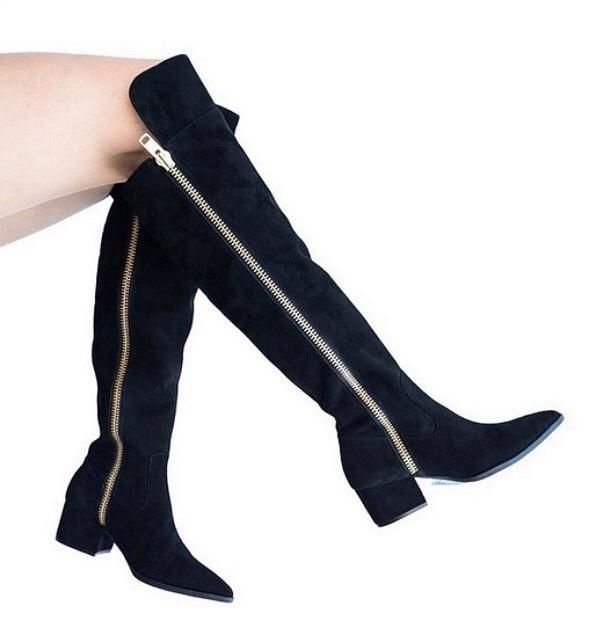 Bota salto baixo over the knee sued preto Madame Ninna loja