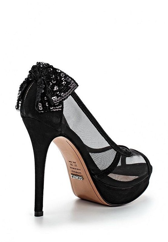 Peep toe meia pata com tela preta e laço de paetês Schutz - Madame Ninna ,  loja de calças flare , boutique de sapatos femininos Schutz , Ana Capri ,  Luiza Barcelos , Vicenza , Melissa