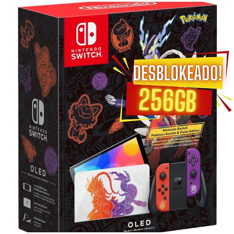 Nintendo Switch Oled Versão do Pokémon DESTRAVADO com 256gb