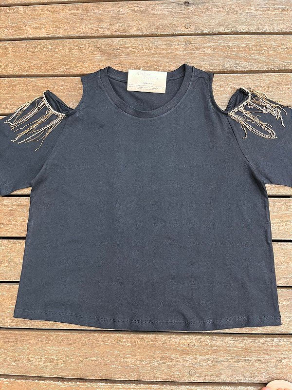 T Shirts Strass Ombro Vazado