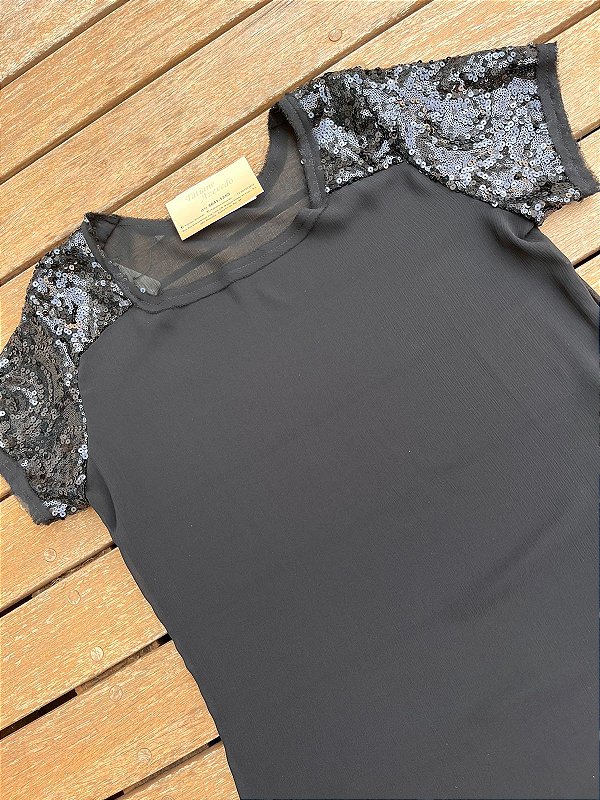 Blusa Manga Paetê Preto