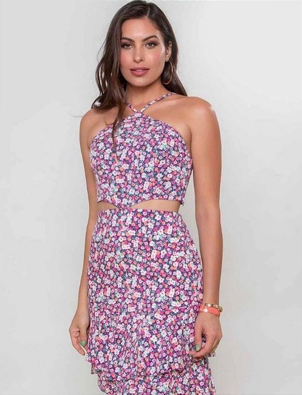 Vestido Floral Vazado Cintura