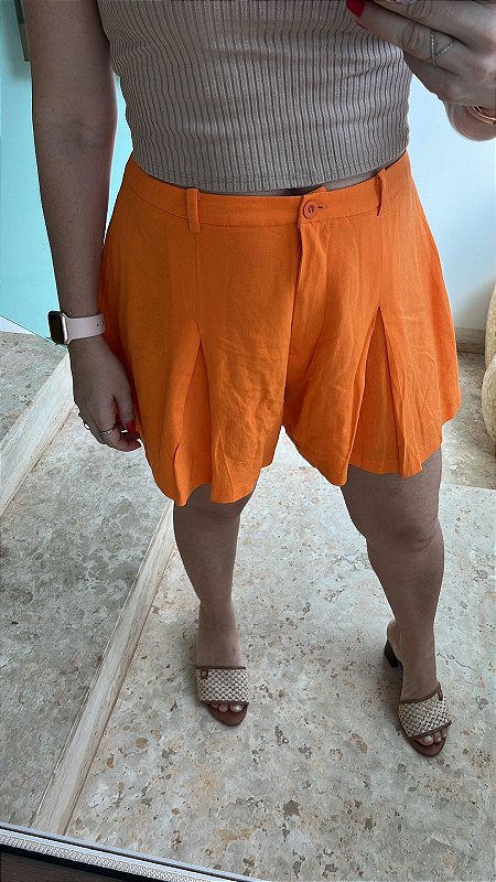 Shorts De Linho Com Pregas