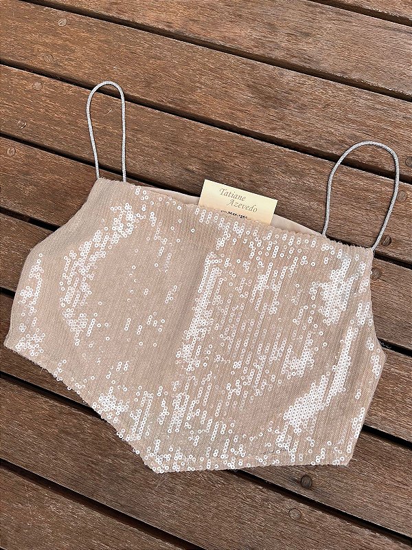 Top Paetê Com Alças De Strass