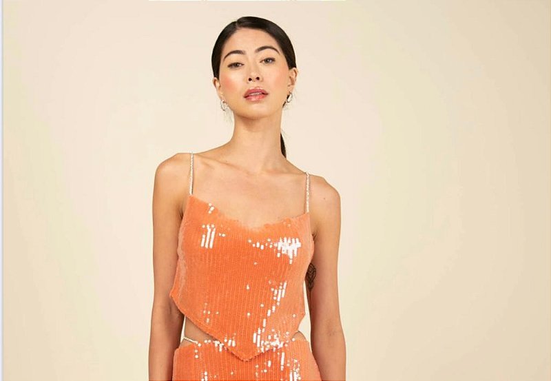 Top De Paetê Com Alças De Strass