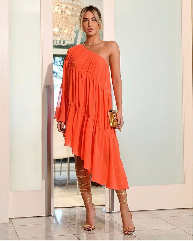 Vestido Chifon Ombro Só