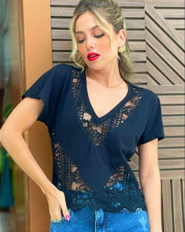 T-Shirt Renda Preto