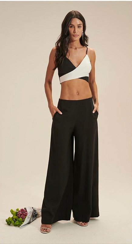 Conjunto Calça Palazzo Com Top Preto