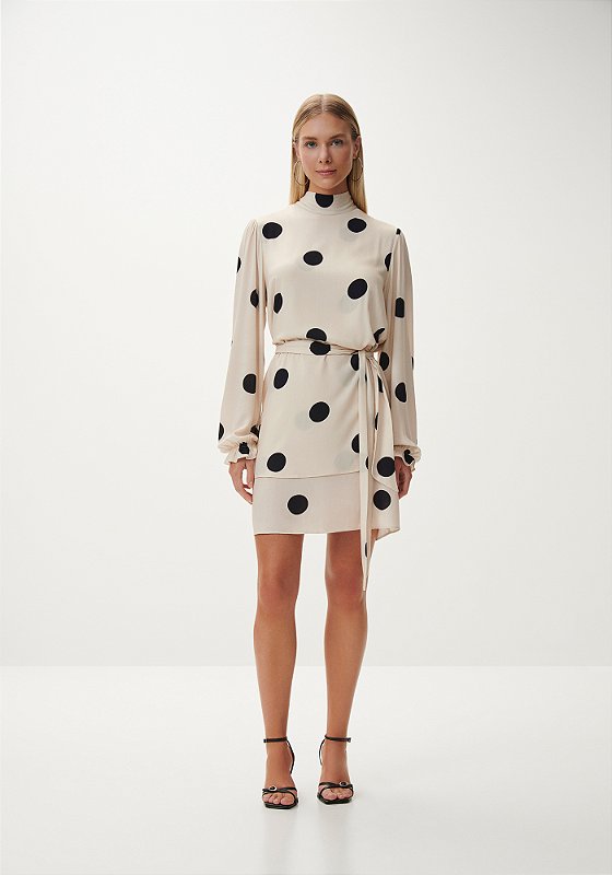 Vestido Curto Manga Longa Bufante com Faixa
