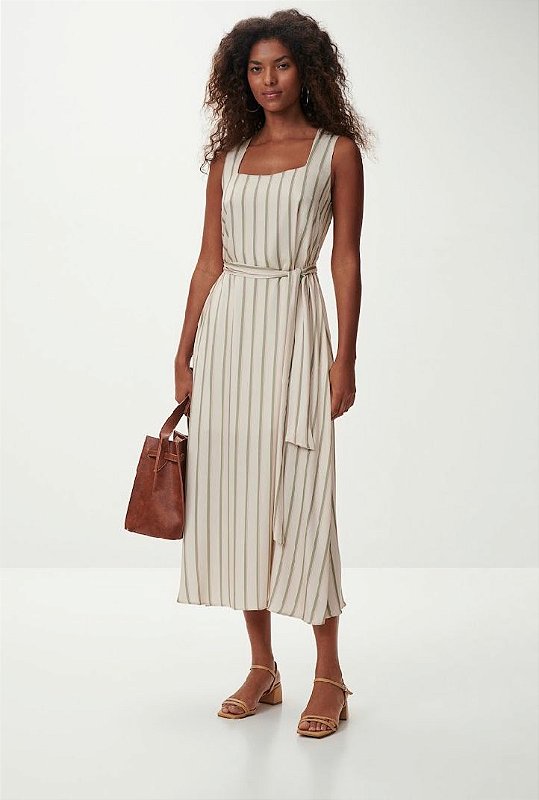 Vestido Sem Mangas Listrado Nude