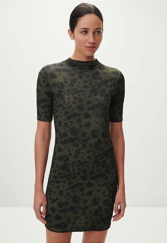 Vestido Manga curta Estampado Onça Verde